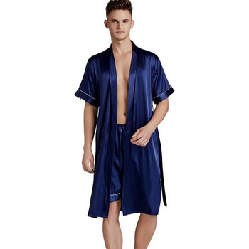 Oversize 3XL Мъжки 2PCS спално облекло Robe&Shorts Set Мъжко сатенено копринено 2PCS Нощно облекло Интимно бельо Ежедневно кимоно Robe Gown
