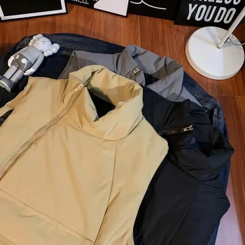 Neploe Есенна корейска мода Универсална жилетка Парки с деколте без ръкави Едноцветни памучни джобове Палто с цип Дизайн Sense Y2K