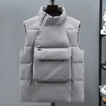 Χειμερινό φθινοπωρινό ανδρικό ζεστό αμάνικο γιλέκο με επένδυση από βαμβακερό φερμουάρ, γιλέκο γιλέκα μεγάλη τσέπη Παλτό για ανδρικά ρούχα