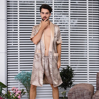Meeste kunstsiidist 2 tk ööülikond M-5XL suvine uue trükiga ööriided suure suurusega kimono hommikumantel vabaaja V-kaelusega hommikumantel ja lühikesed püksid magamisriided