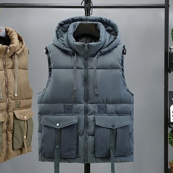 Ανδρικό γιλέκο Ζεστό αμάνικο μπουφάν Χειμερινό αδιάβροχο παλτό με φερμουάρ Φθινοπωρινό όρθιο γιακά Casual γιλέκο επώνυμα ρούχα