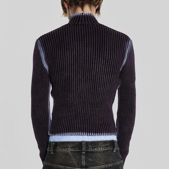 IEFB Мъжки пуловер Мъжки плетива Tie-dye High Street Пуловери без ръкави Горна жилетка с висока яка и цип 2023 Есен Зима 9C3482