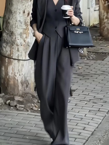 Κορεάτικη μόδα Γυναικεία Business Blazer Σετ 3 τεμαχίων Κομψά casual μπουφάν Παλτό αμάνικο γιλέκο και παντελόνι Γυναικεία ρούχα Νέα
