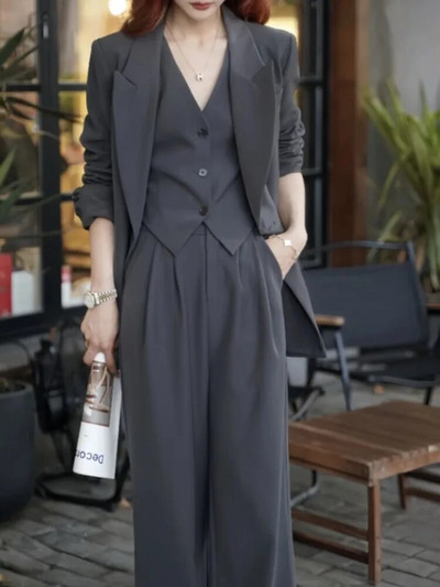 Koreai divat női üzleti blézer 3 részes szett Elegáns alkalmi dzsekik kabát ujjatlan mellény és nadrágkosztüm Női ruhák új