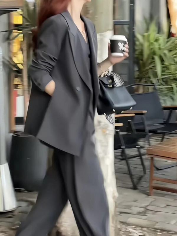 Koreai divat női üzleti blézer 3 részes szett Elegáns alkalmi dzsekik kabát ujjatlan mellény és nadrágkosztüm Női ruhák új