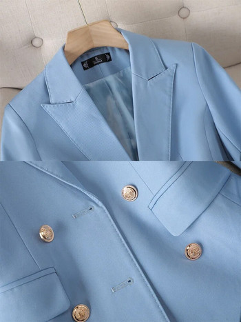 Бизнес работно облекло Блейзър яке и панталон Дамски официални комплекти от 2 части Висококачествен офис дамски панталон Костюм с плътен цвят Дамски