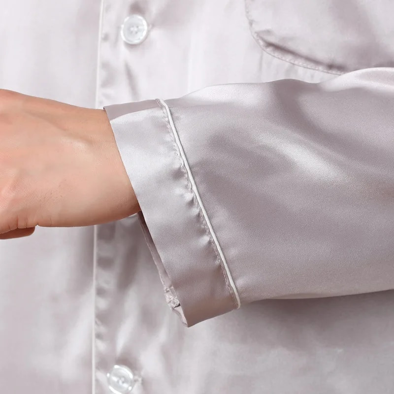 Vyriški miegui skirti vasariniai laisvalaikio pižamų rinkiniai, atlasiniai vyriški naktiniai kostiumai ilgomis rankovėmis 2 dalių marškiniai + kelnės pižamos kostiumas, didelis dydis 3XL