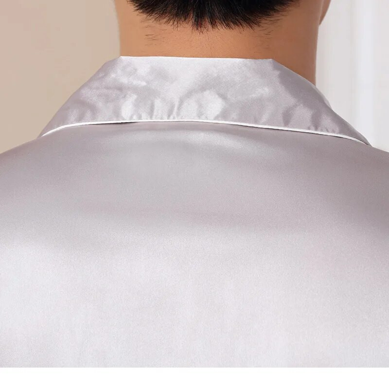 Vyriški miegui skirti vasariniai laisvalaikio pižamų rinkiniai, atlasiniai vyriški naktiniai kostiumai ilgomis rankovėmis 2 dalių marškiniai + kelnės pižamos kostiumas, didelis dydis 3XL