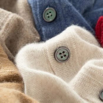 Кашмирен пуловер Есен Зима Топъл мъжки ежедневен вълнен пуловер с жилетка Удебелено едноцветно палто с V-образно деколте