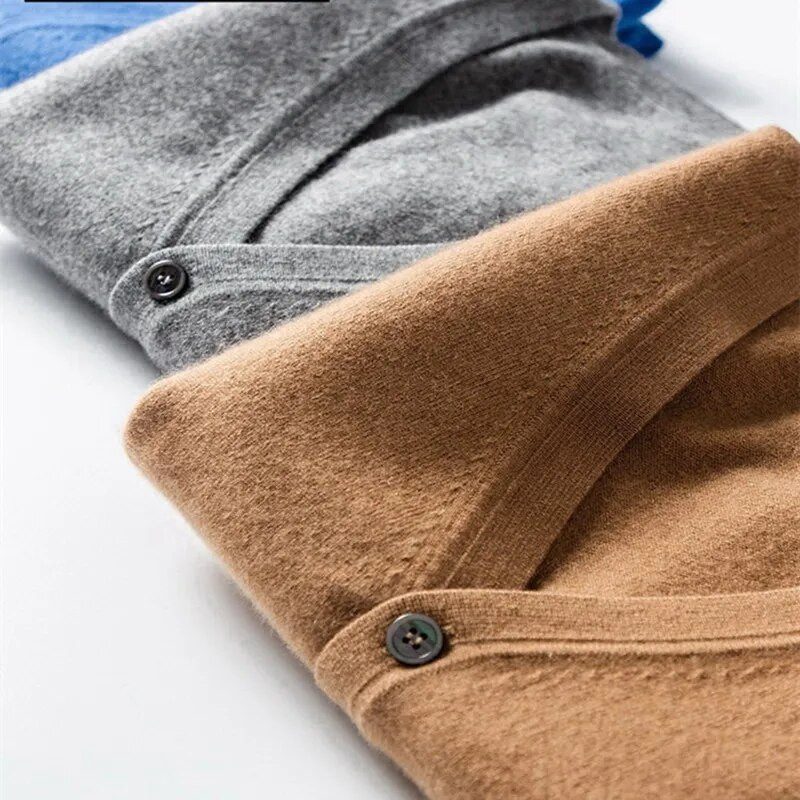 Džemper od kašmira Jesen Zima Topli muški ležerni vuneni džemper džemper Zadebljani jednobojni kaput s V izrezom