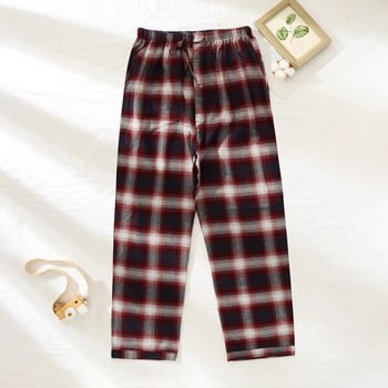 Топли карирани пижамни панталони с връзки Мъжки комфортни домашни облекла Есен Зима Овърсайз спално облекло Дамски панталони Harajuku Homewea