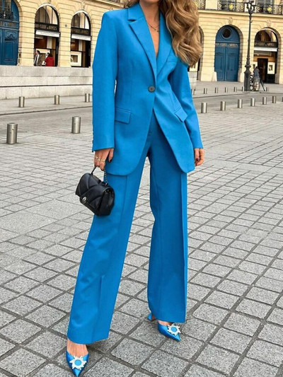 2022 Autumn and Winter New Fashion Suit Women`s Coat Solid Casual Pants Two Piece Set Office Wear Women