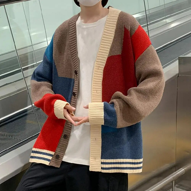 Rudeninis megztinis paltas Laisvas, negabaritinis, šiltas, gatvės apranga Vyriškas rudeninis paltas Vyriškas megztinis paltas kasdieniam dėvėjimui