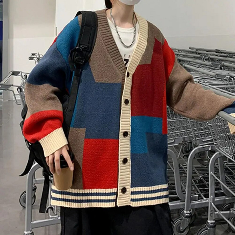 Rudeninis megztinis paltas Laisvas, negabaritinis, šiltas, gatvės apranga Vyriškas rudeninis paltas Vyriškas megztinis paltas kasdieniam dėvėjimui