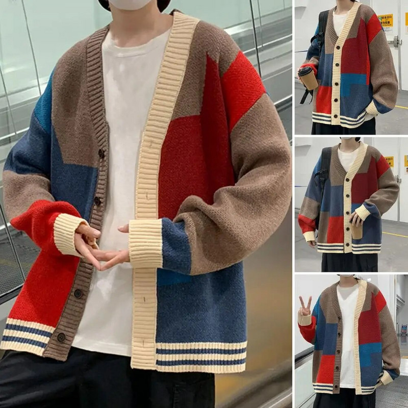 Rudeninis megztinis paltas Laisvas, negabaritinis, šiltas, gatvės apranga Vyriškas rudeninis paltas Vyriškas megztinis paltas kasdieniam dėvėjimui