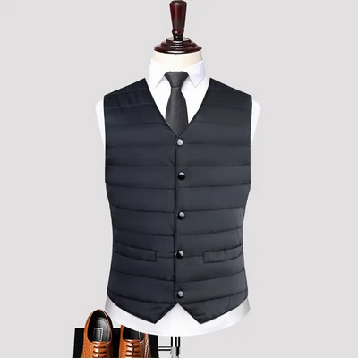 Őszi téli pehely pamut férfi kabát mellény divatos gombos kardigánok vastagon meleg, tömör V-nyakú alkalmi sokoldalú ujjatlan dzsekik