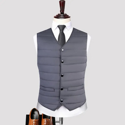 Őszi téli pehely pamut férfi kabát mellény divatos gombos kardigánok vastagon meleg, tömör V-nyakú alkalmi sokoldalú ujjatlan dzsekik