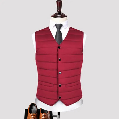 Őszi téli pehely pamut férfi kabát mellény divatos gombos kardigánok vastagon meleg, tömör V-nyakú alkalmi sokoldalú ujjatlan dzsekik