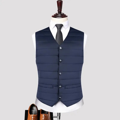 Őszi téli pehely pamut férfi kabát mellény divatos gombos kardigánok vastagon meleg, tömör V-nyakú alkalmi sokoldalú ujjatlan dzsekik