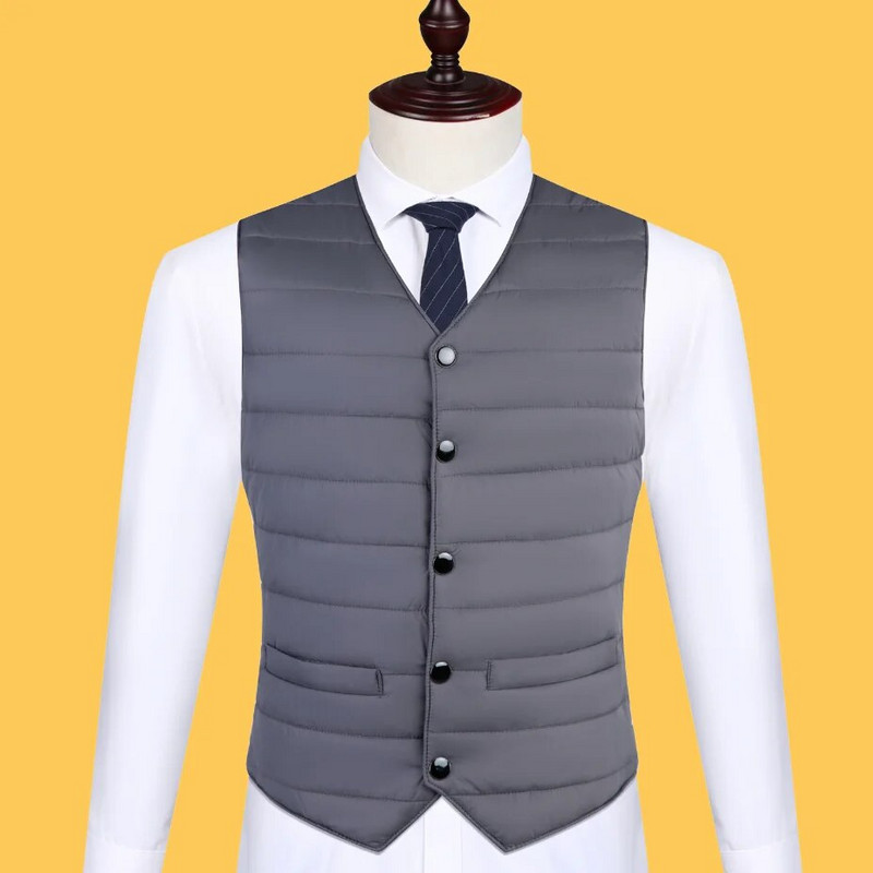 Őszi téli pehely pamut férfi kabát mellény divatos gombos kardigánok vastagon meleg, tömör V-nyakú alkalmi sokoldalú ujjatlan dzsekik
