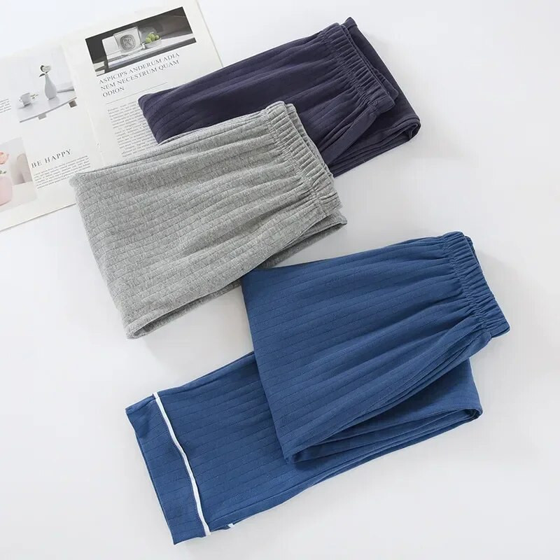 Medvilninės ir laisvos vyriškos ilgos kelnės pižama žieminė laisvalaikio šilta miegui Namai Rudeninė pižama