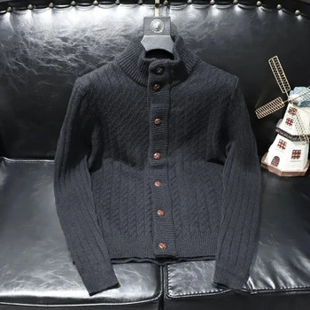 Ανδρικά ρούχα πλεκτά πουλόβερ για ανδρικά παλτό Ζακέτα απλό μαύρο μονόχρωμο Κορεάτικο 2023 Φθινόπωρο Ιαπωνικό ρετρό μαλλί μόδας