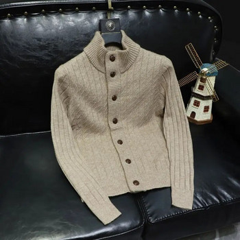 Мъжки дрехи Жилетка Плетени пуловери за мъже Палто Яке Обикновен черен едноцветен корейски 2023 есен Японска ретро мода вълна