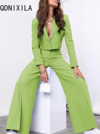 2 Piece Sets Womens Outfits Fashion Office Ladies Cropped Blazer and High Waist High Waist Pant Sets Women Elegant Blazer Suits
