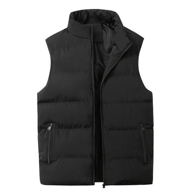 Vestă elegantă Jachetă fără mâneci pentru bărbați, culoare solidă, lavabilă, cu fermoar