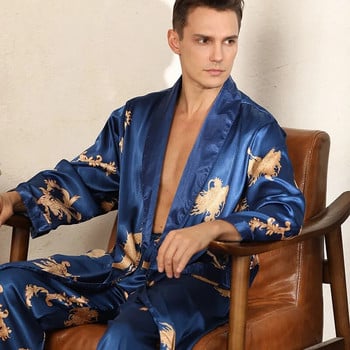 Ανδρικά σατέν Πυτζάμες Ρόμπα & Παντελόνια Dargon Σετ Πυτζάμες Ανδρικά Νυχτικά Κιμονό Μπουρνούζι Φόρεμα Faux Silk Lounge Ρούχα για το σπίτι