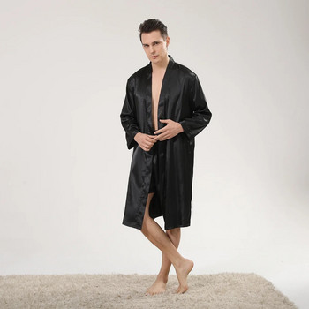 Мъжки летен нов халат с дълъг ръкав Костюм от копринен сатен Мъжки свободен ежедневен халат за баня и шорти Спално облекло Нощно облекло