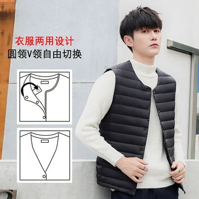 „NewBang“ prekės ženklo vyriška pūkinė liemenė Itin lengva pūkinė liemenė, nešiojama V formos kaklo rankovių paltas, žieminis, be apykaklės, šiltas pamušalas