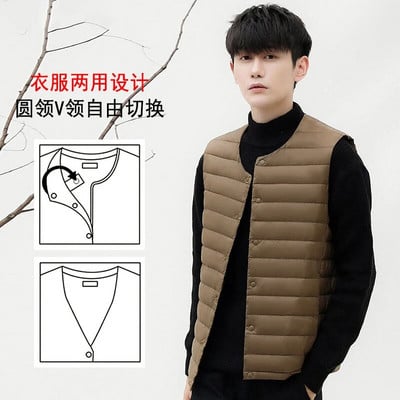 „NewBang“ prekės ženklo vyriška pūkinė liemenė Itin lengva pūkinė liemenė, nešiojama V formos kaklo rankovių paltas, žieminis, be apykaklės, šiltas pamušalas