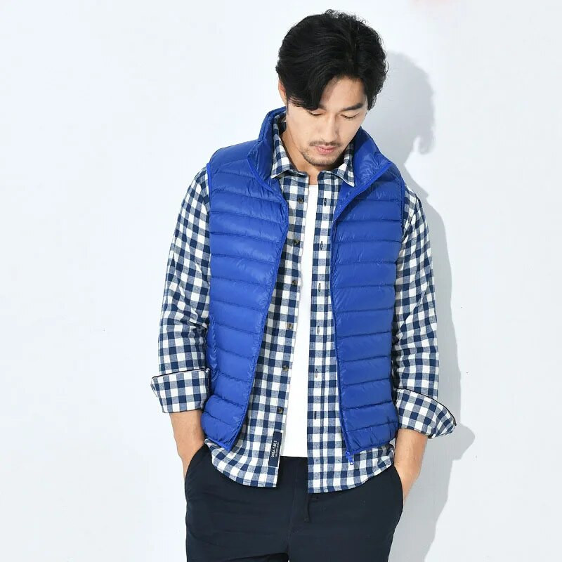 Vyriški liemenės be rankovių paltai stovi apykaklė Žieminė liemenė Vyriški drabužiai vyriški rudeninės liemenės striukės Lengvos kišeninės MY871