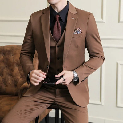 Muško odijelo Jakna Prsluk Hlače Moda Boutique Karirano Ležerno Poslovno Muški mladoženja Vjenčanje Smoking haljina 3 komada Komplet sakoi Kaput
