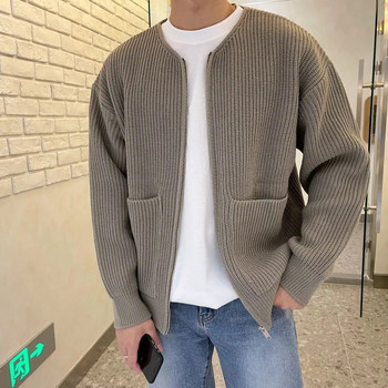 2023 Нова мода пролет есен плетена жилетка мъжки ежедневен пуловер трикотаж с дълъг ръкав тънки жилетки с ципове мъжки Q61