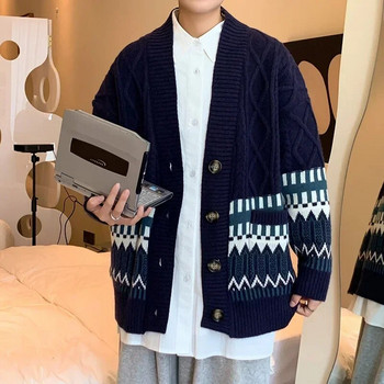 Жилетка Мъжки ретро пуловер Harajuku Зимна мода широки универсални тийнейджърски дрехи Дебел зимен трикотаж High Street