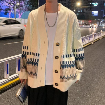 Ανδρικά ζακέτα ρετρό πουλόβερ Harajuku Χειμερινή μόδα φαρδύ παντός αγώνα Εφηβικά ρούχα Χοντρά χειμερινά πλεκτά High Street