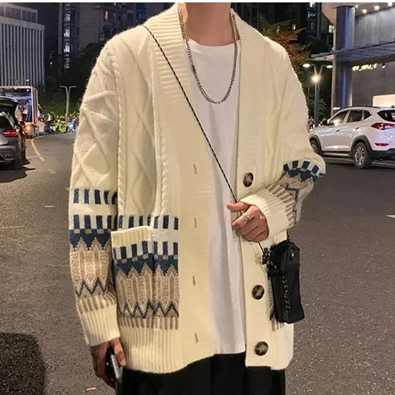 Kardigan Muški retro Harajuku džemper Zimski modni vrećasti Višenamjenska odjeća za tinejdžere Debela zimska pletenina High Street
