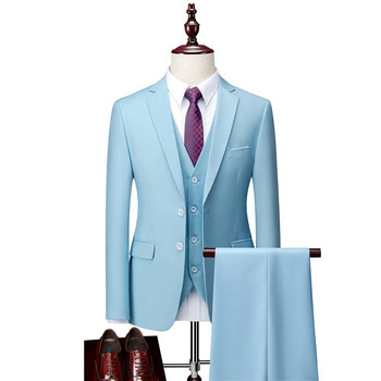 M-6XL (Сако + Жилетка + Панталон) Бутиков чист мъжки бизнес официален костюм Комплект от 3 части и Комплект от две части Булчинска рокля за младоженеца