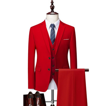 M-6XL ( Μπουφάν + Γιλέκο + Παντελόνι ) Boutique Pure Color Ανδρικό επαγγελματικό επίσημο κοστούμι 3 τεμαχίων και σετ δύο τεμαχίων Νυφικό γαμπρού