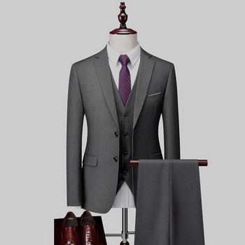 M-6XL (Сако + Жилетка + Панталон) Бутиков чист мъжки бизнес официален костюм Комплект от 3 части и Комплект от две части Булчинска рокля за младоженеца