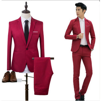 Blazer+Pants 2τμχ/σετ Ανδρικά επίσημα σακάκια παλτό Παντελόνι σμόκιν Wedding Slim επαγγελματικό κοστούμι Ρούχα για άνδρες