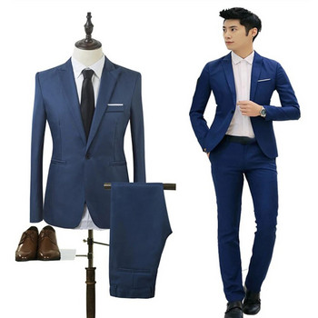 Blazer+Pants 2τμχ/σετ Ανδρικά επίσημα σακάκια παλτό Παντελόνι σμόκιν Wedding Slim επαγγελματικό κοστούμι Ρούχα για άνδρες