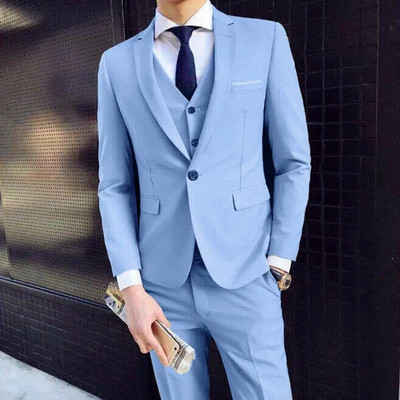 Meeste kolmeosaline ülikond Premium meeste pulmaülikonna komplekt Stiilne äristiil Slim Fit mantelpüksid vest pikk siidine sile kortsudevastane