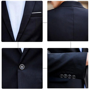 Моден комплект костюми за младоженеца Удобен официален комплект костюми Тънки копчета Джобове Блейзър Мек