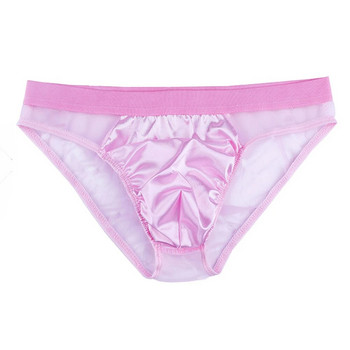Sissy Panties Men 2022 Hot Mesh Saten Pink Briefs Sexy Perspective Panties Ниска талия Дишащи бикини Изпъкнали долни гащи