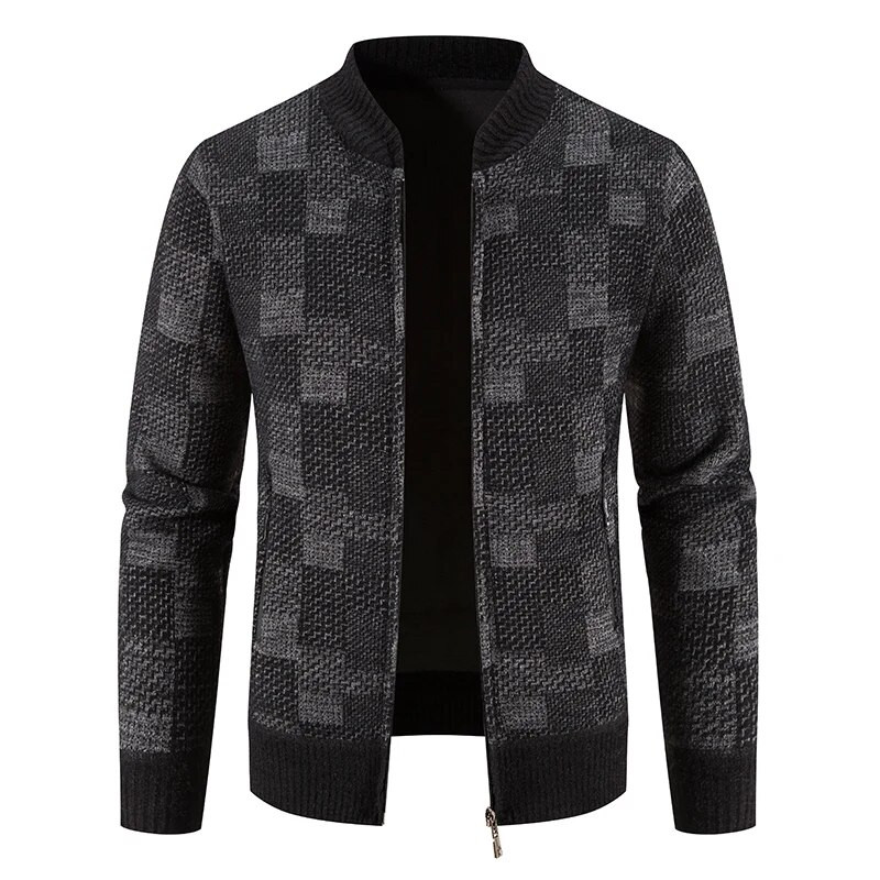 Muški kardigan džemper jesen zima debeo topao karirani modni pripijeni patentni zatvarač pletena jakna muški flis džemper muška odjeća