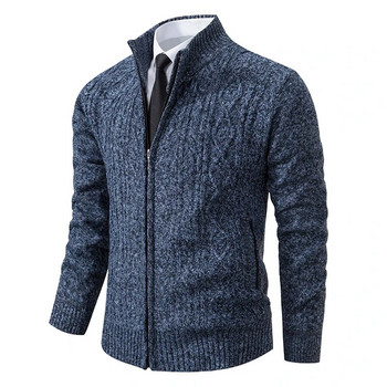 Нова зимна дебела топла жилетка Мъжки елегантен ежедневен плетен пуловер Якета Мъжка тънка едноцветна жилетка за плетене с яка