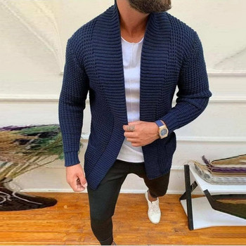 Мъжка раирана плетена жилетка Бизнес ежедневна яке за плетене с дълъг ръкав Пролет Есен Едноцветни модни мъжки дълги пуловери
